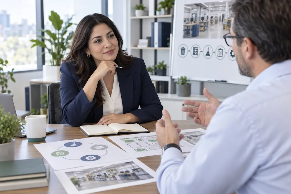 Consultora y representante de una empresa planeando una capacitación